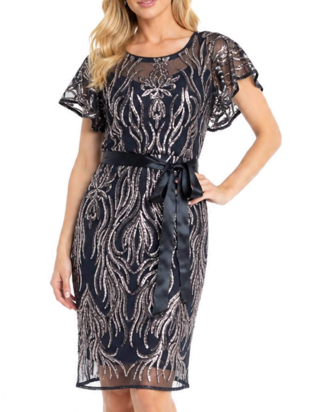 R&M Richards - Two-Tone Sequin Sheath Cocktail Dress
